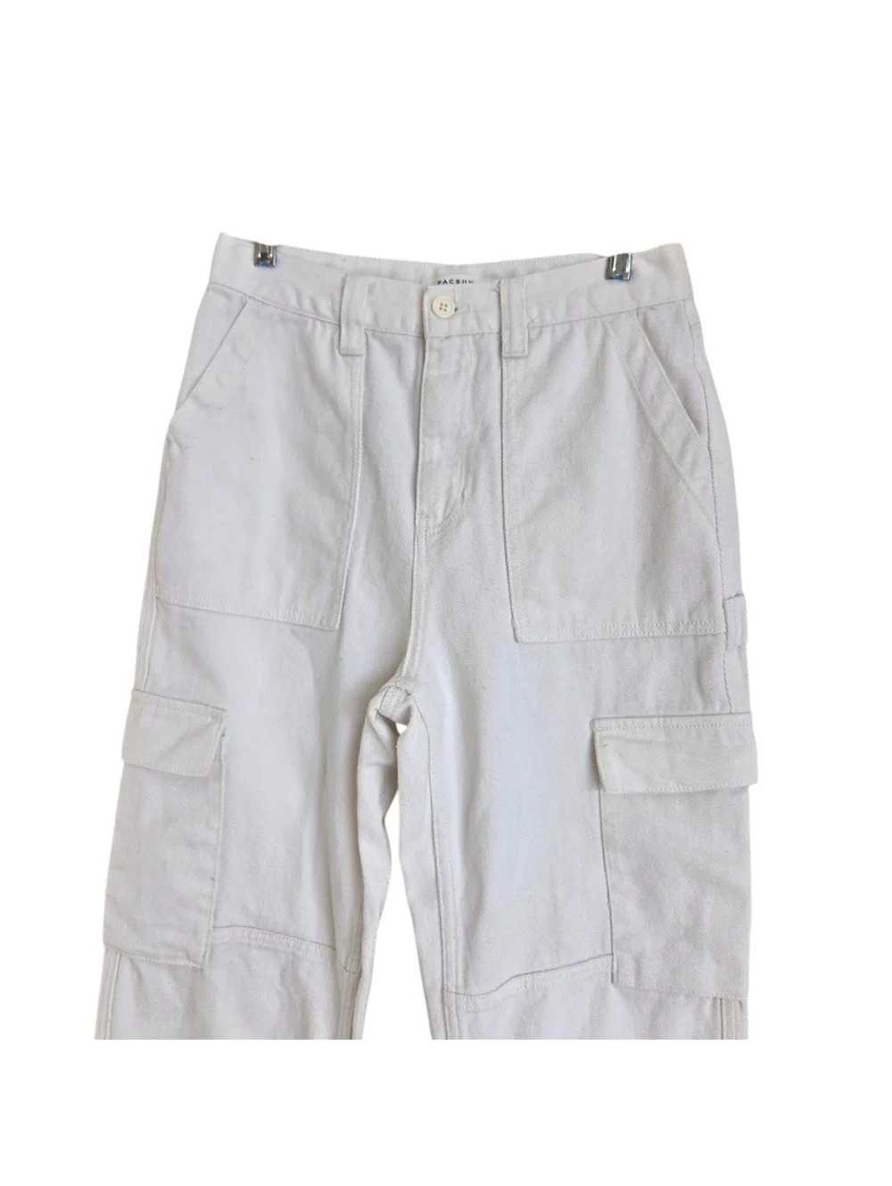 Pacsun Cargo Skate Pants 28 High Waist Off White Rigid Denim Fabric Utility Loop